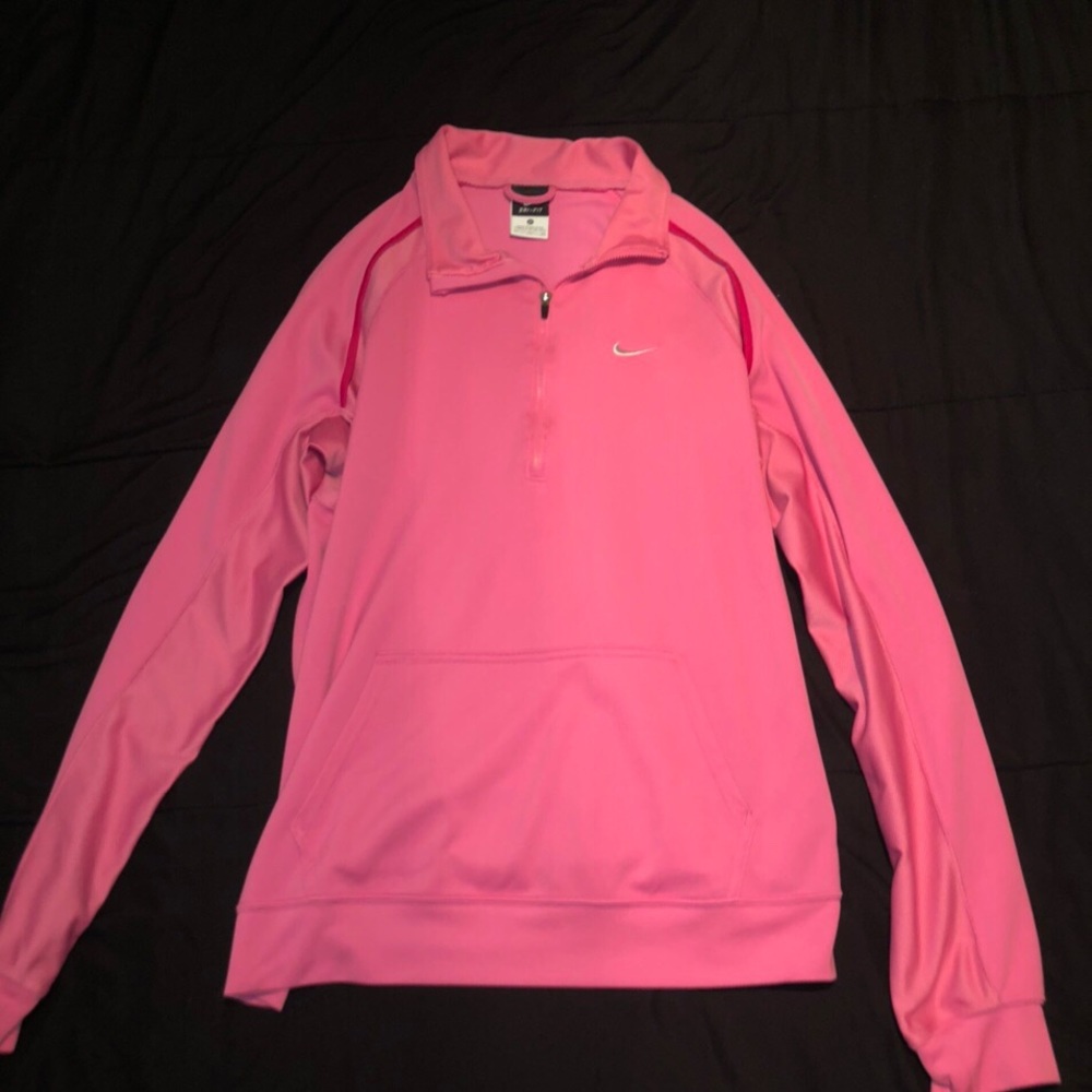 pink nike dri fit collared zip up